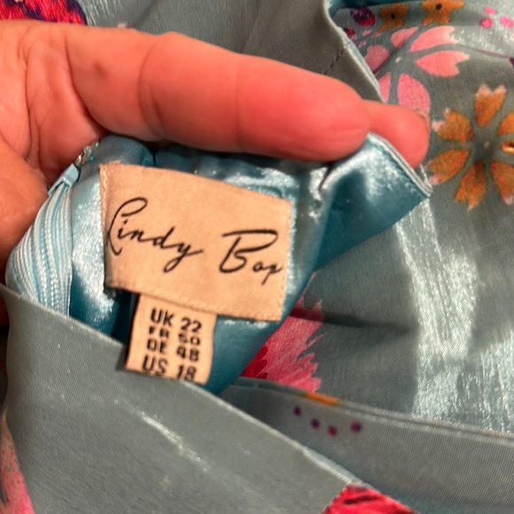 Lindy Bop Teal and Pink Floral Midi Dress - Picture 6 of 6